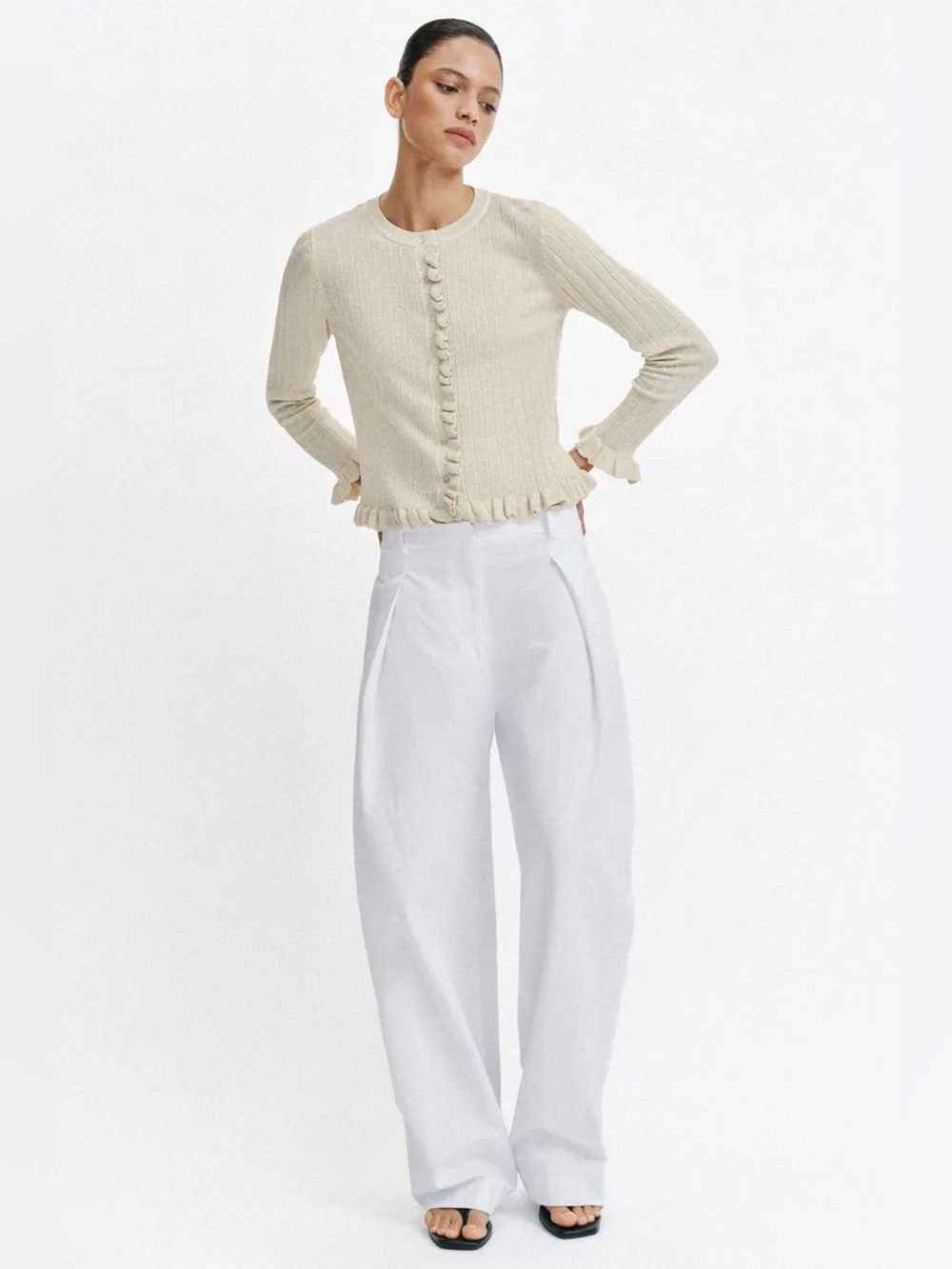 NWT Zara METALLIC THREAD RUFFLED KNIT CARDIGAN